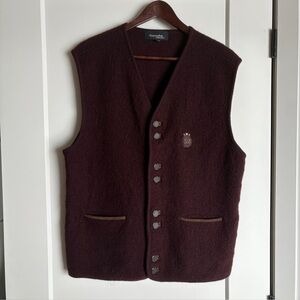 GAROCHE Collection Vintage Dark Red Pure Wool Vest - Statement Buttons - Men’s M